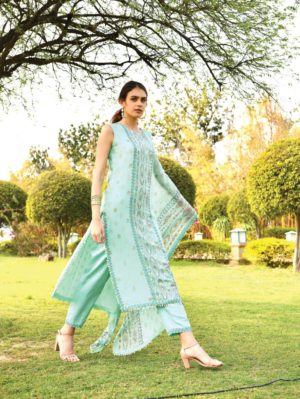 SURBHI GUPTA – BLUE ONE SHOULDER KAFTAN SET - Image 3
