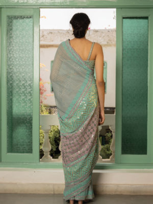 SURBHI GUPTA – BLUE ADARA SAREE BLOUSE - Image 2