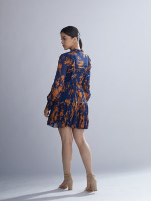 KOAI – BLUE AND ORANGE FLORAL FRILL SHORT DRESS - Image 2