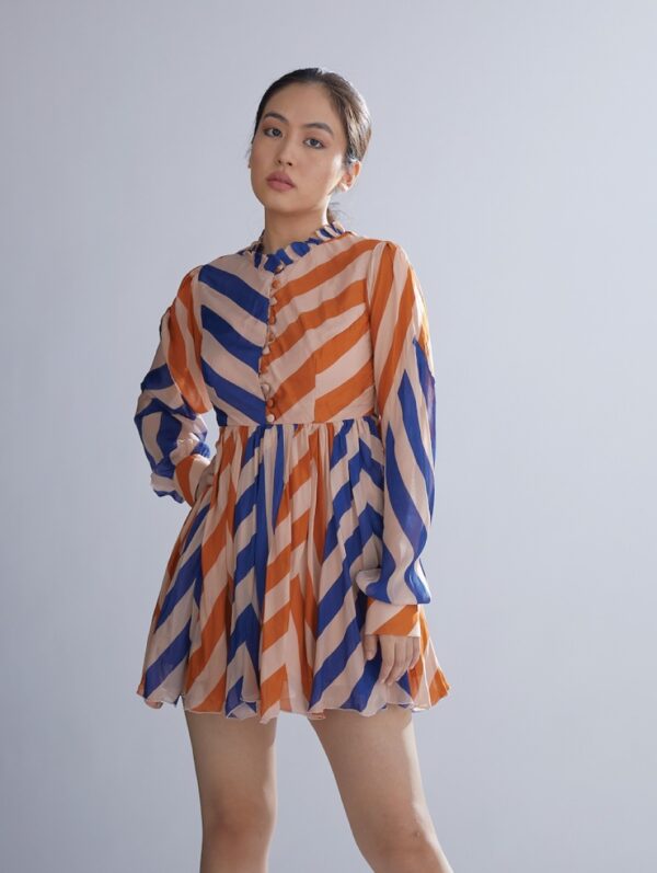 KOAI – BLUE, ORANGE AND PEACH STRIPE SHORT DRESS
