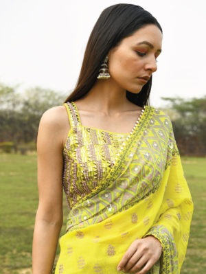 SURBHI GUPTA – LIME YELLOW SAREE BLOUSE - Image 3