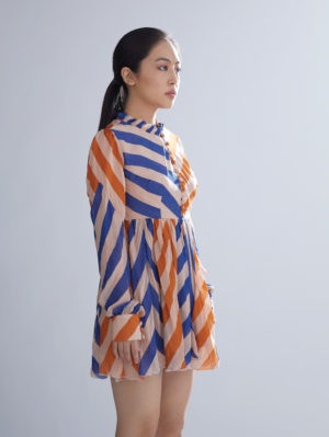 KOAI – BLUE, ORANGE AND PEACH STRIPE SHORT DRESS - Image 2