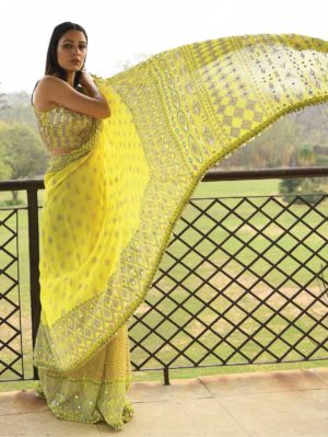 SURBHI GUPTA – LIME YELLOW SAREE BLOUSE - Image 2