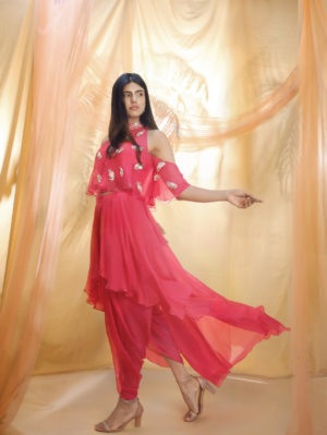 PINK PEACOCK COUTURE – Hot pink Dhoti Set - Image 2