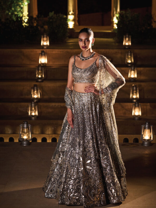 SEEMA GUJRAL – Metallic Grey Lehenga Set