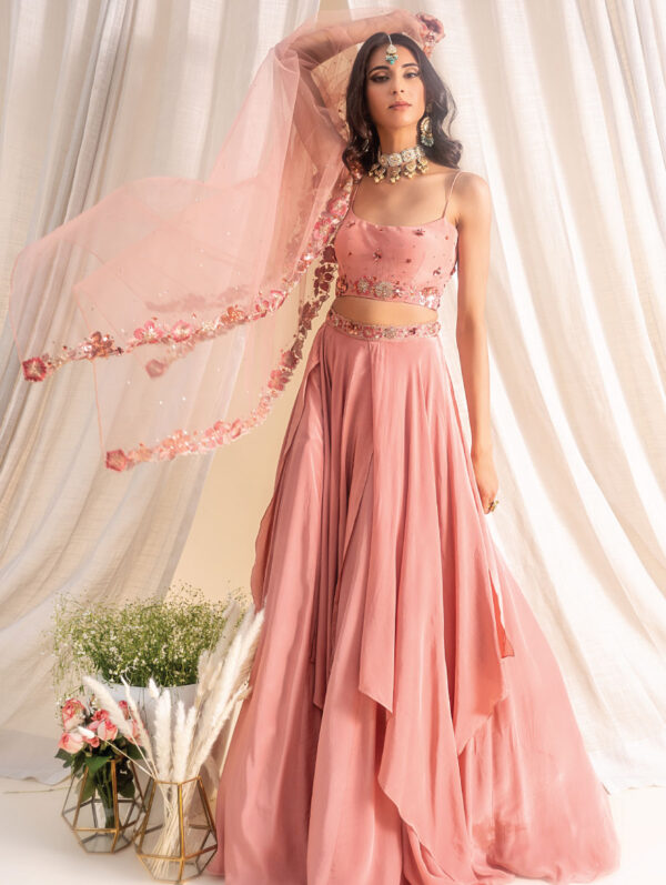 SILKY BINDRA – DUSTY PINK CREPE LEHENGA