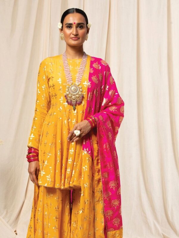 HOUSE OF MASABA - Yellow Triangular Flower Sharara Set