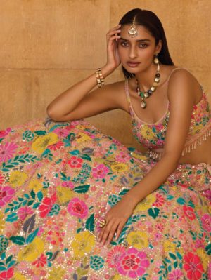 SEEMA GUJRAL – Multi - Coloured Floral Lehenga Set - Image 2