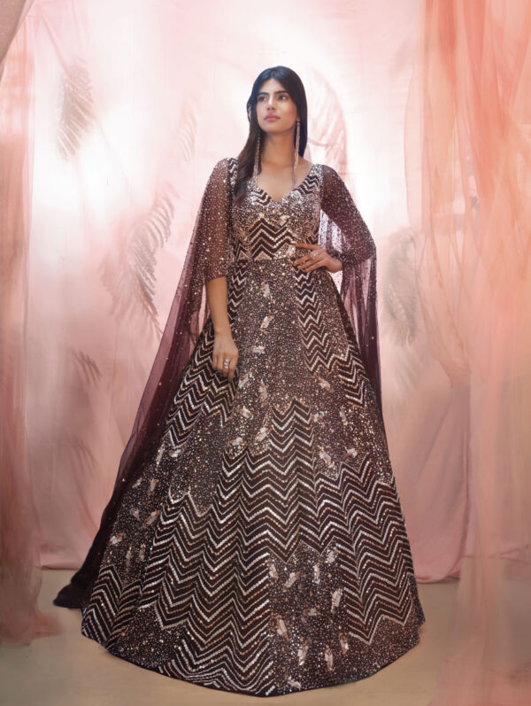 PINK PEACOCK COUTURE – Wine Embroidered drape gown