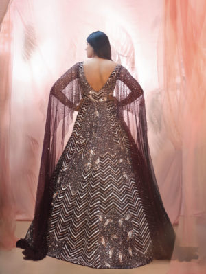 PINK PEACOCK COUTURE – Wine Embroidered drape gown - Image 3
