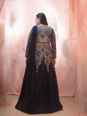 PINK PEACOCK COUTURE – Navy Blue Jacket Saree set - Image 2