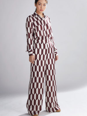 KOAI – GEOMETRIC BROWN AND CREAM PANTS - Image 2