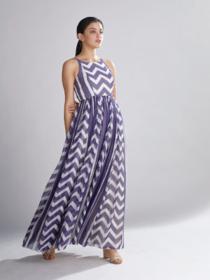 KOAI – PURPLE AND WHITE ZIG ZAG STRIPE DRESS - Image 2
