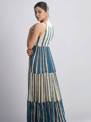 KOAI – TEAL AND WHITE STRIPE LONG DRESS - Image 2