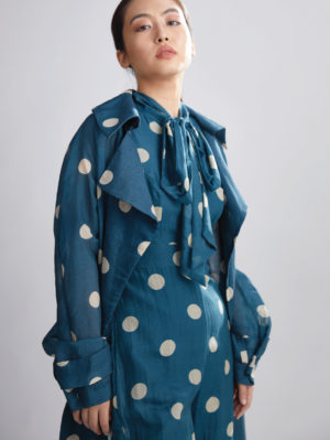 KOAI – TEAL AND CREAM POLKA TRENCH COVER - Image 3