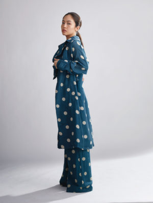 KOAI – TEAL AND CREAM POLKA TRENCH COVER - Image 4