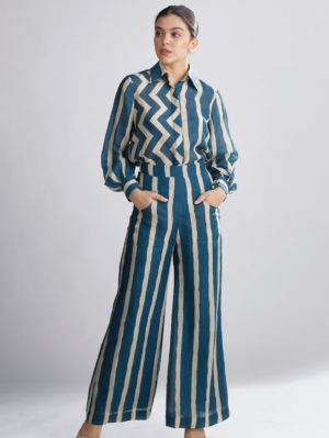 KOAI – TEAL AND CREAM SRIPE ZIG ZAG SHIRT - Image 2