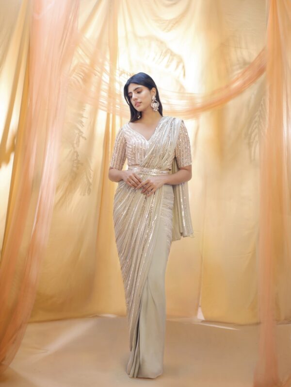PINK PEACOCK COUTURE – Sage Green saree with Belt