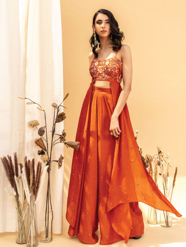 SILKY BINDRA – RUST ORANGE PANT SET