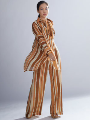 KOAI – BROWN RUST AND CREAM OVERSIZED SHIRT - Image 2