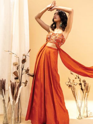 SILKY BINDRA – RUST ORANGE PANT SET - Image 4