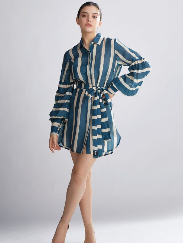 KOAI – TEAL AND CREAM STRIPE SHIRT DRESS