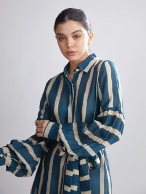 KOAI – TEAL AND CREAM STRIPE SHIRT DRESS - Image 3