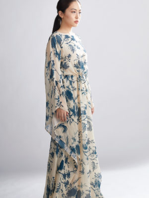 KOAI – CREAM AND TEAL FLORAL KAFTAN - Image 2