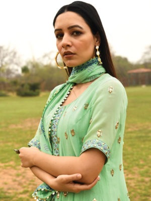 SURBHI GUPTA – GREEN SHORT ANARKALI SET - Image 2