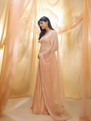 PINK PEACOCK COUTURE – Peach anarkali with dupatta - Image 2