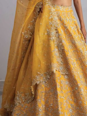 ANUSHREE REDDY – Shabnam Mustard Organza Lehenga - Image 2