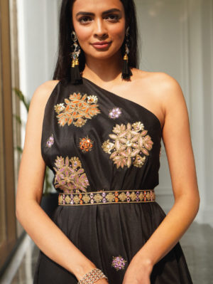 RASHIKA SHARMA- Lasha Drape Saree with Pants Set - Image 3