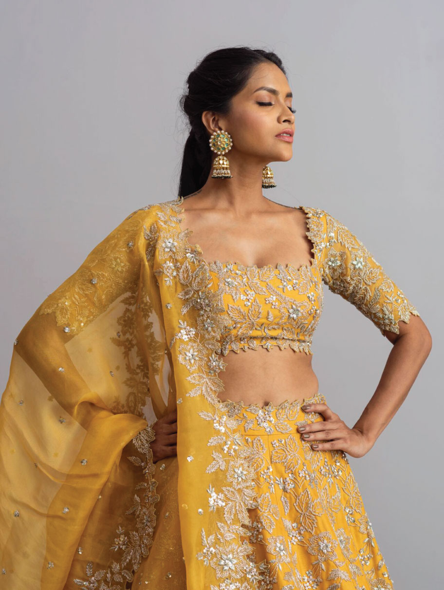 ANUSHREE REDDY – Shabnam Mustard Organza Lehenga – Nikaza Asian Couture