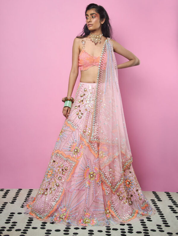 PAPA DON’T PREACH- Asymmetric Pink Lehenga Set