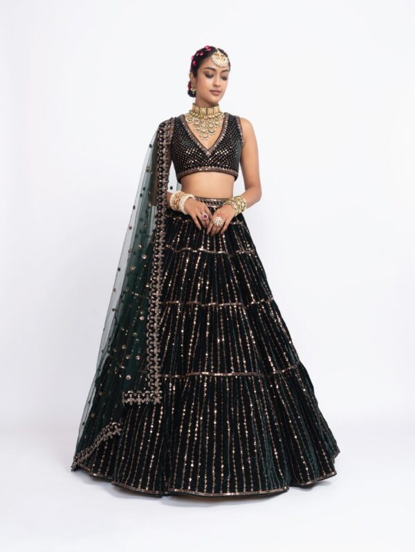 VVANI VATS – Deep green full tier lehenga set