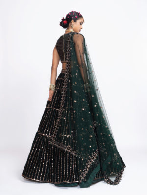 VVANI VATS – Deep green full tier lehenga set - Image 2