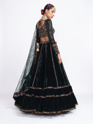 VVANI VATS – Deep green double tier lehenga set - Image 3