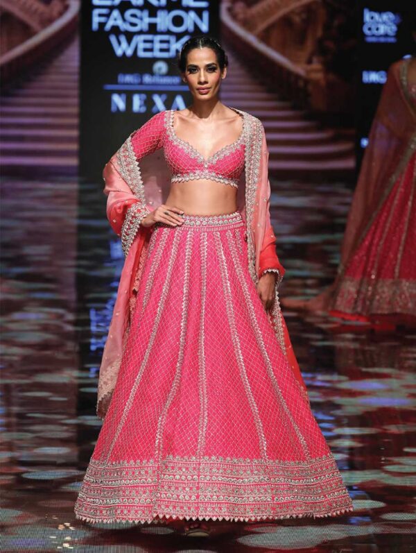 ANUSHREE REDDY – Fuchsia Pink Raw Silk Lehenga