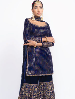 VVANI VATS – Navy blue kurta sharara set - Image 3