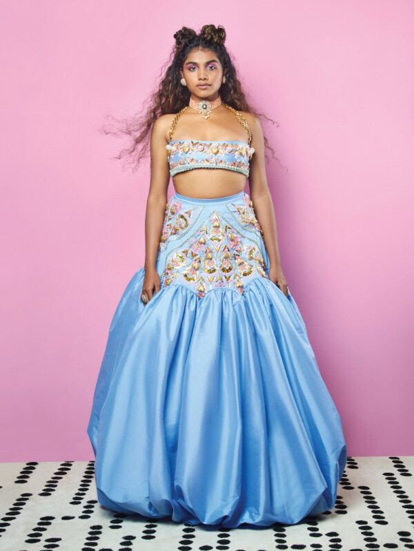 PAPA DON’T PREACH- Tea Pot Blue Lehenga Set