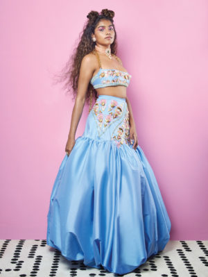 PAPA DON’T PREACH- Tea Pot Blue Lehenga Set - Image 3