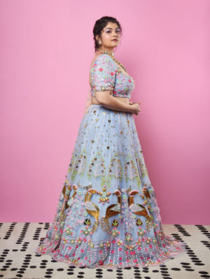 PAPA DON’T PREACH- Ice Blue Lehenga Set - Image 3