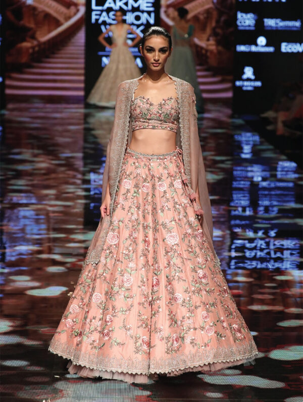 ANUSHREE REDDY – Salmon pink organza lehenga
