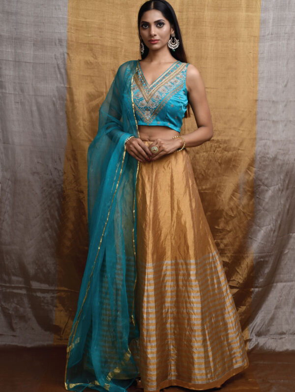 PRITI PRASHANT – Gold & Turquoise Lehenga Set