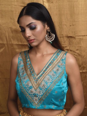PRITI PRASHANT – Gold & Turquoise Lehenga Set - Image 2