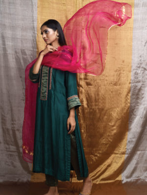 PRITI PRASHANT – Dark Green Kurta Set - Image 2