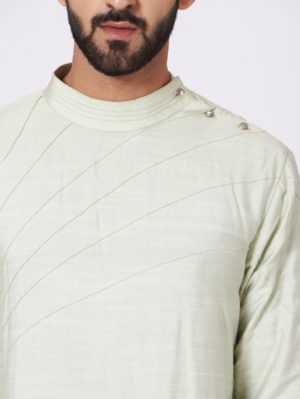 JATIN MALIK – Duck egg Green Shoulder buttoned Kurta set - Image 4