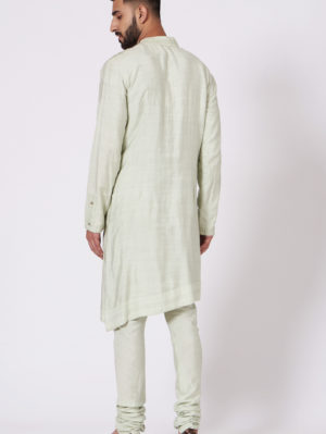 JATIN MALIK – Duck egg Green Shoulder buttoned Kurta set - Image 3
