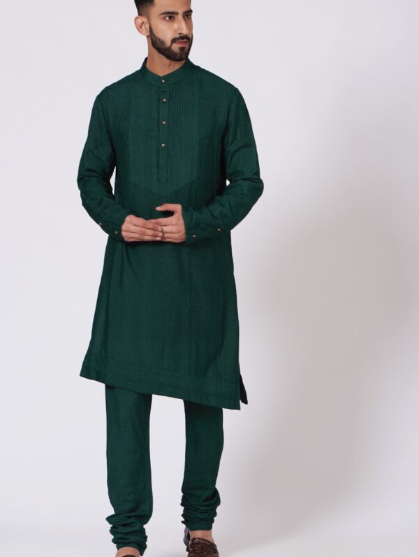 JATIN MALIK – Emerald Green Shoulder buttoned Kurta set