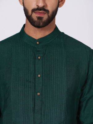 JATIN MALIK – Emerald Green Shoulder buttoned Kurta set - Image 2
